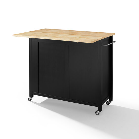 Savannah Kitchen Island Cart Black With Wood Top And Drop Leaf