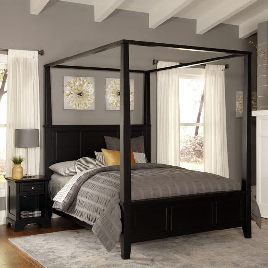 ... Bedford Black King Canopy and Poster Bed with Optional Night Stand Set