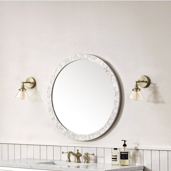 Callie 30 Diameter Wall Mounted Round Mirror With White Mother Of