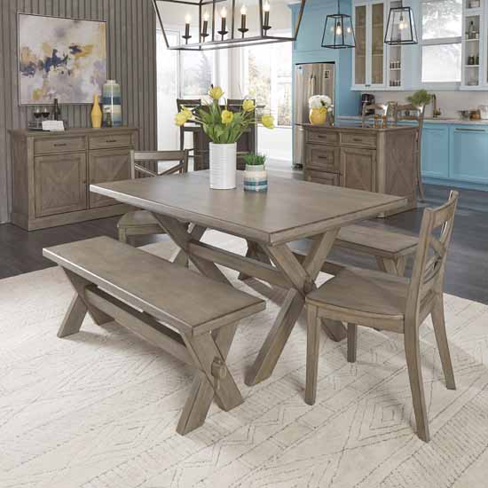 5-Piece Set - Dining Table, 2 Benches, 2 Chairs
