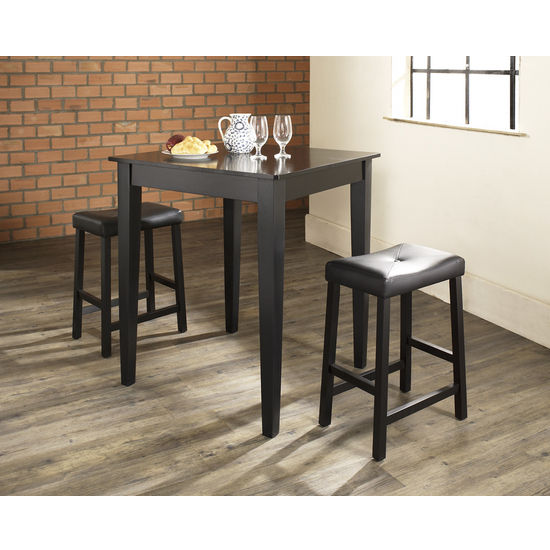 Crosley Furniture 3 Piece Pub Dining Set with Tapered Leg and Upholstered Saddle Stools