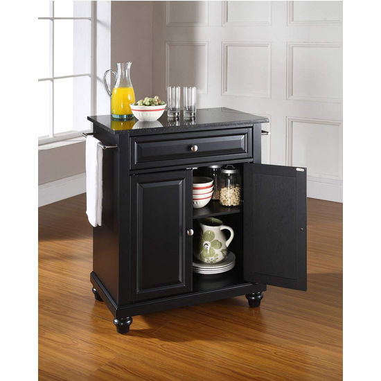 Crosley Furniture Cambridge Solid Black Granite Top Portable Kitchen Island in Black Finish