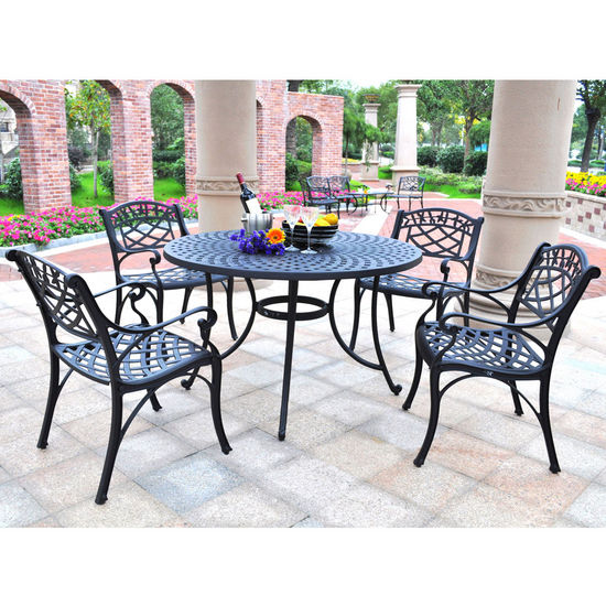 Crosley Furniture Sedona 48" Five Piece Cast Aluminum Outdoor Dining Set with Arm Chairs in Black Finish