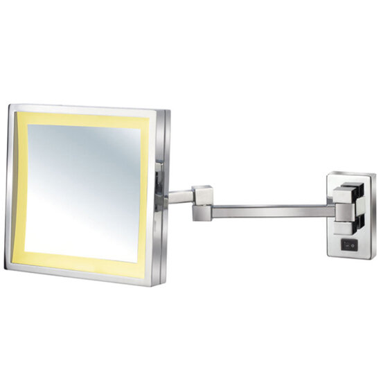 Afina Cosmetic Mirror Collection 8" W x 8" H Square LED Lighted Wall Mount Makeup Mirror with 5X Magnification, Polished Chrome