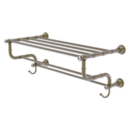 Allied Brass Carolina Crystal Collection 24'' Towel Shelf with Double Towel Bar in Antique Brass