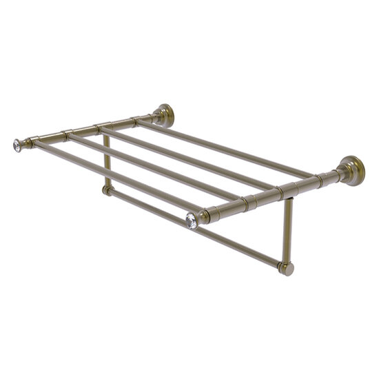 Allied Brass Carolina Crystal Collection 24'' Towel Shelf with Integrated Towel Bar in Antique Brass
