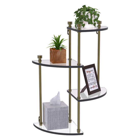 Allied Brass Foxtrot Collection 4-Tier Glass Wall Shelf in Antique Brass