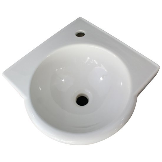 Alfi brand White 15" Corner Wall Mounted Porcelain Round Bowl Bathroom Sink, 15-1/4" W x 15-1/4" D x 6-1/4" H