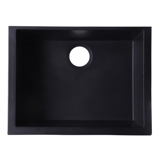Alfi brand Black 24" Undermount Single Bowl Granite Composite Kitchen Sink, 23-5/8" W x 16-7/8" D x 8-1/4" H