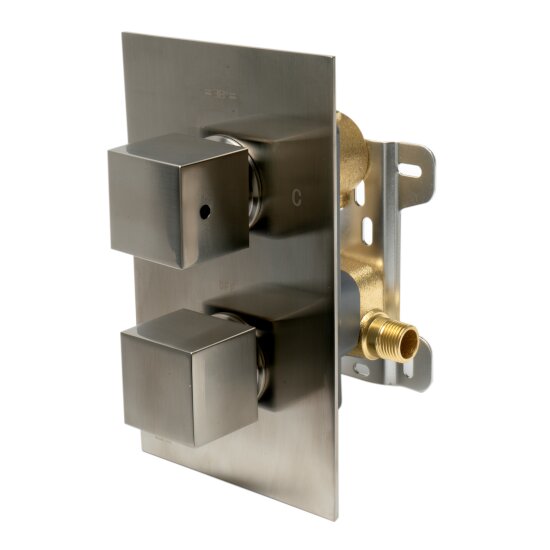 ALFI brand Square Knob 1-Way Thermostatic Shower Mixer in Brushed Nickel, 5-1/4" W x 5-3/4" D x 8-7/8" H