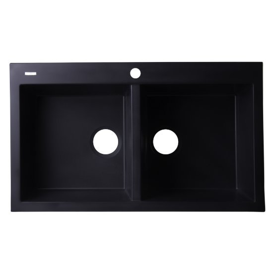 Alfi brand Black 34" Drop-In Double Bowl Granite Composite Kitchen Sink, 33-7/8" W x 20-1/8" D x 8-1/4" H