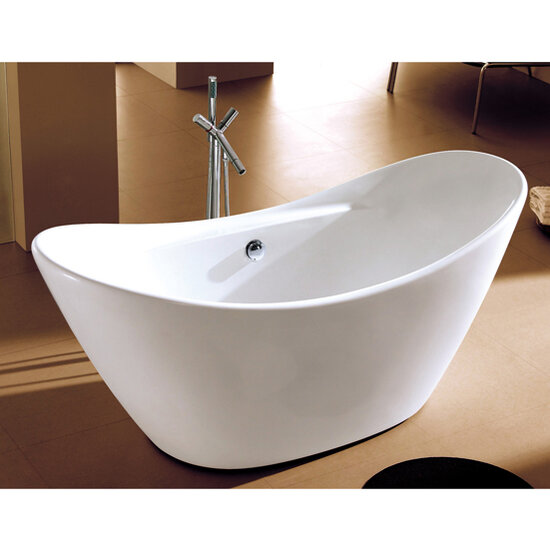 Alfi brand 68'' White Oval Acrylic Free Standing Soaking Bathtub, 67-3/4'' W x 29-1/8'' D x 29-1/8'' H, 68'' White Oval Soaking Bathtub, Installed View
