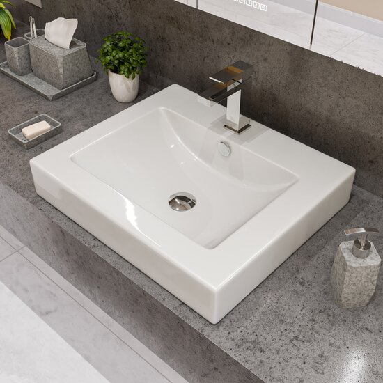 ALFI brand Semi Recessed Ceramic Sink with Faucet Hole