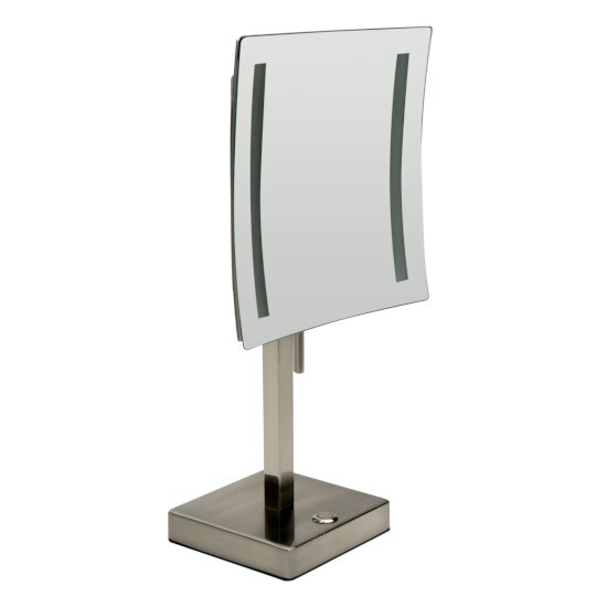ALFI brand 8" Tabletop Square 5X Magnifying Cosmetic Mirror with Light in Brushed Nickel, 7-7/8" W x 7-7/8" D x 14-5/8" H