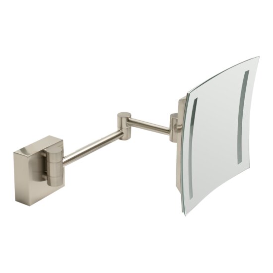 ALFI brand 8" Wall Mounted Square 5X Magnifying Cosmetic Mirror with Light in Brushed Nickel, 7-7/8" W x 15-1/2" D x 7-7/8" H