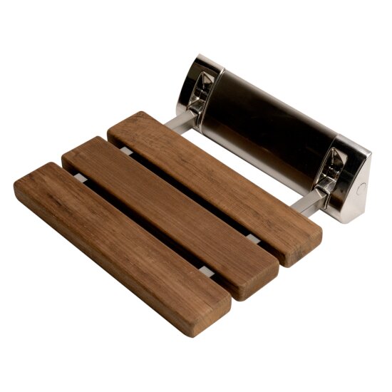 ALFI brand 14" Folding Teak Wood Shower Seat Bench in Brushed Nickel, 13-5/8" W x 13" D x 4-1/4" H