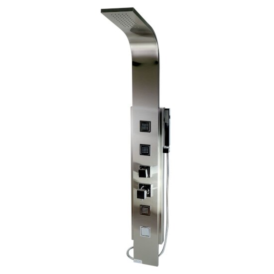 ALFI brand Modern Shower Panel with 4 Body Sprays in Brushed Stainless Steel, 7-7/8" W x 17-3/4" D x 59" H