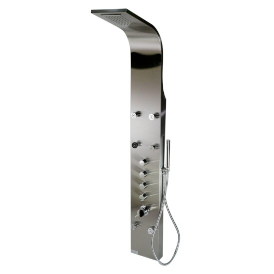 ALFI brand Shower Panel with 6 Body Sprays in Brushed Stainless Steel, 7-7/8" W x 17-3/4" D x 63" H