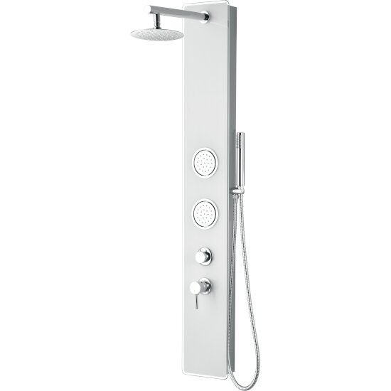 ALFI brand Glass Shower Panel with 2 Body Sprays and Rain Shower Head in White, 8-5/8" W x 20-1/8" D x 59" H
