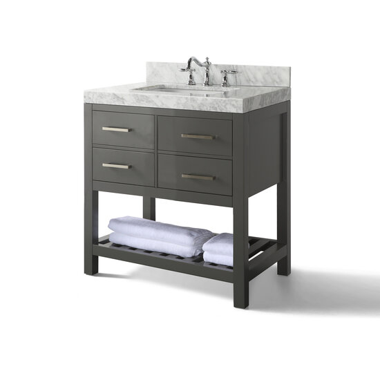 Ancerre Designs Elizabeth 36'' Bath Vanity in Sapphire Gray with Italian Carrara White Marble Vanity top and White Undermount Basin, 36''W x 22''D x 34-1/2''H