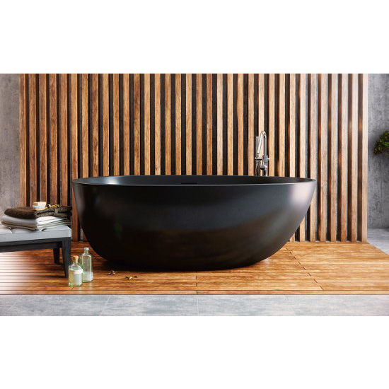 Aquatica PureScape AquateX™ Spoon 2-Egg Shaped Freestanding Solid Surface Bathtub, Matte Black