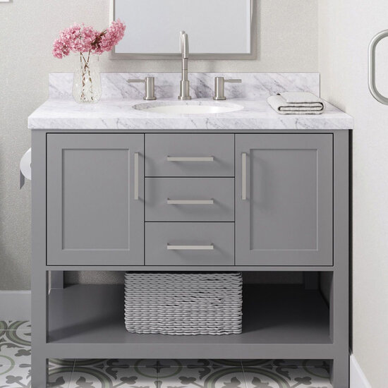 ARIEL Bayhill 43'' W Single Sink Bath Vanity with Oval Sink and Carrara White Marble Countertop