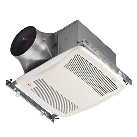 Broan Ultra Green ™ 110 CFM Humidity Sensing Multi-Speed Ventilation Fan with White Grille, <0.3 Sones, Energy Star ®, Housing: 11-3/8" W x 10-1/2" D x 7-5/8" H