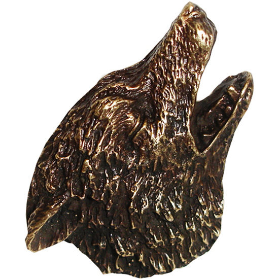 Buck Snort Wildlife Collection 1-1/2'' Wide Howling Wolf Head Cabinet Knob in Antique Brass, Available in Multiple Finishes