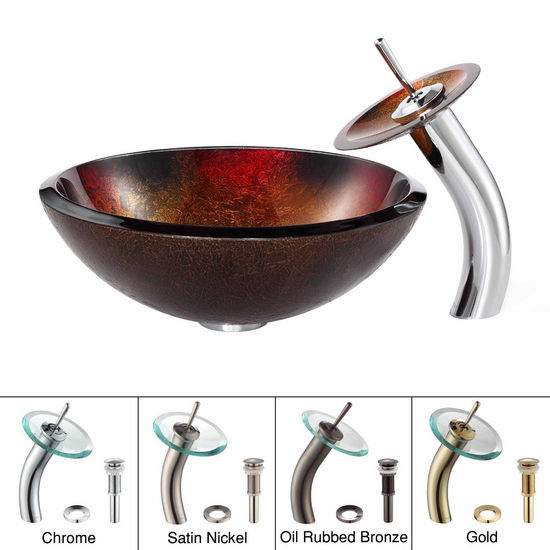 Kraus Mercury Glass Vessel Sink and Chrome Waterfall Faucet Set