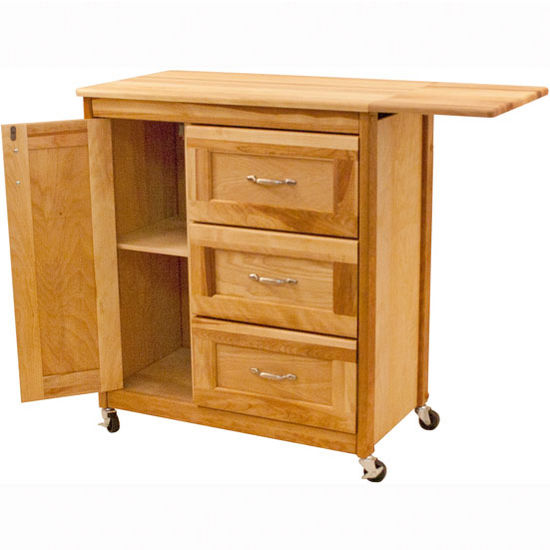 40 Wide Butcher Block Top Drawer Cart With Side Drop Leaf In Oiled   Ca 1522 6 S3 