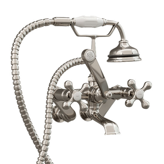 Cambridge Plumbing Clawfoot Tub Wall Mount British Telephone Faucet with Hand Held Shower, Brushed Nickel, 13''W x 12''D x 9''H