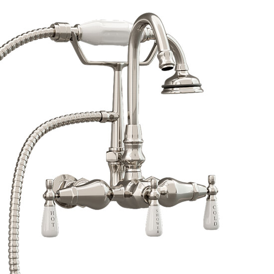 Cambridge Plumbing Clawfoot Tub Wall Mount English Telephone Gooseneck Faucet with Hand Held Shower, Brushed Nickel, 13''W x 12''D x 9''H