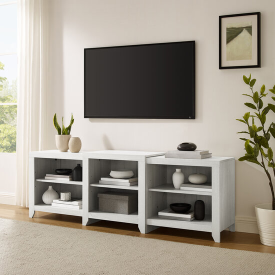 Crosley Furniture  Ronin 69'' Low Profile Tv Stand In Whitewash, 69'' W x 15-3/4'' D x 23-1/4'' H
