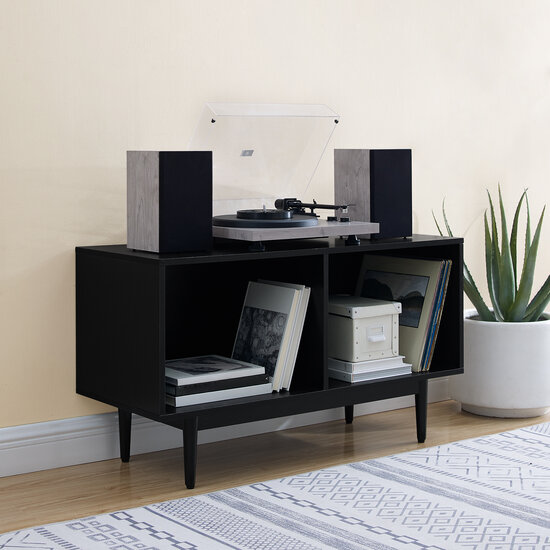 Crosley Furniture  Liam Medium Record Storage Console Cabinet In Black, 40'' W x 15-3/4'' D x 22-1/4'' H