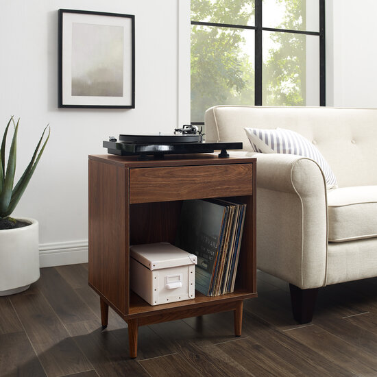 Crosley Furniture  Liam Record Storage End Table In Walnut, 20'' W x 15-3/4'' D x 25-1/2'' H
