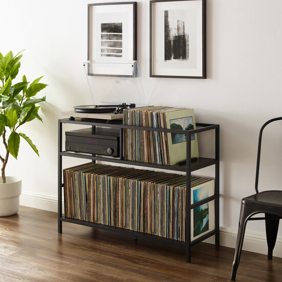 Crosley Furniture  Provo Record Storage Console In Matte Black, 40'' W x 15'' D x 30-1/8'' H