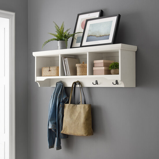 Crosley Furniture  Seaside Storage Shelf In Distressed White, 47-1/4'' W x 11'' D x 15-1/2'' H