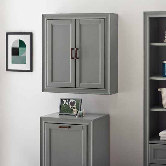 Crosley Furniture Tara Wall Cabinet, Vintage Gray Finish, 23-3/4''W x 8''D x 26''H
