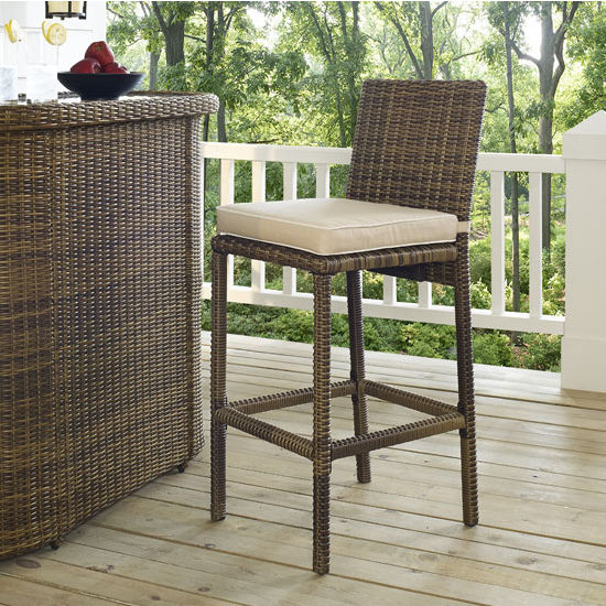 Crosley Furniture Bradenton Outdoor Wicker Bar Height Stools with Sand Cushions, Set of 2