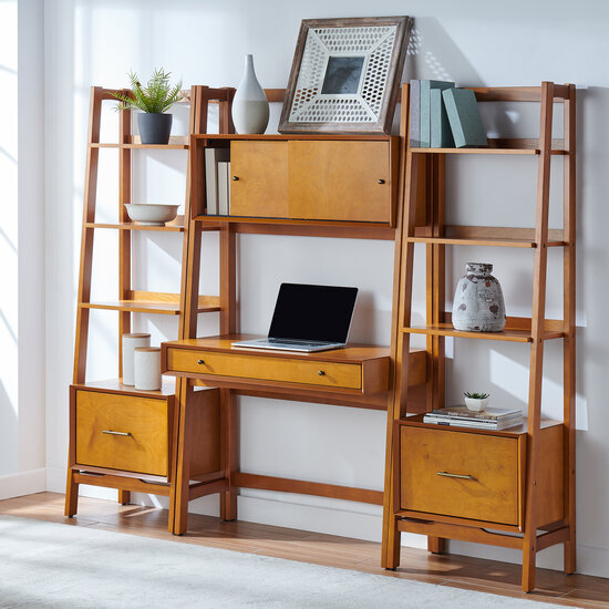 Crosley Furniture  Landon 3Pc Desk And Etagere Set- Desk, 2 Small Etageres In Acorn, 82-1/4'' W x 15'' D x 70-1/2'' H