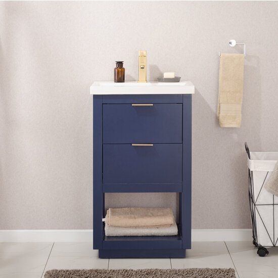 Design Element Klein 20'' Single Sink Vanity In Blue with Porcelain Countertop, Installed View