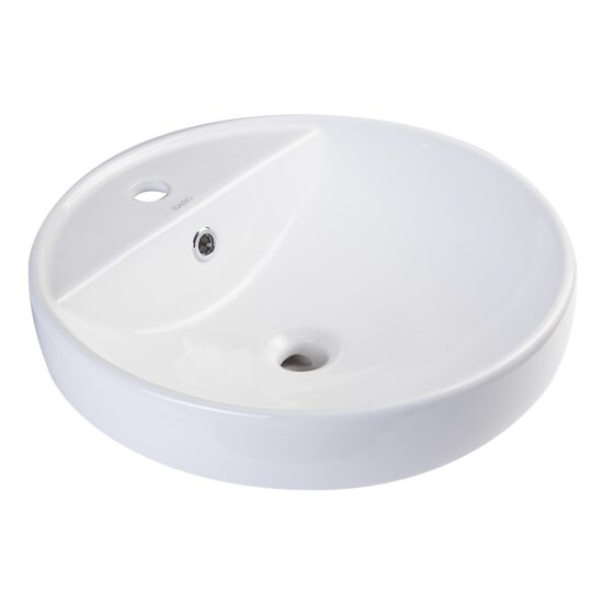 EAGO 18" Round Ceramic Above Mount Bathroom Basin Vessel Sink in White, 18-1/2" Diameter x 6-1/4" H