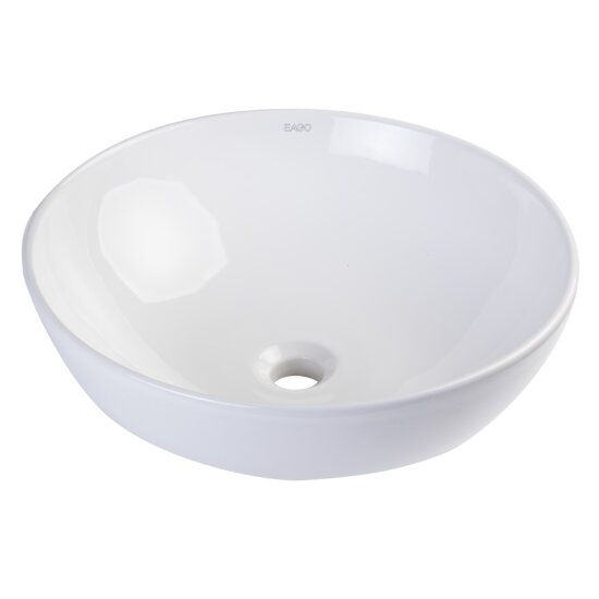 EAGO 18" Round Ceramic Above Mount Bathroom Basin Vessel Sink in White, 17-7/8" Diameter x 6-1/2" H
