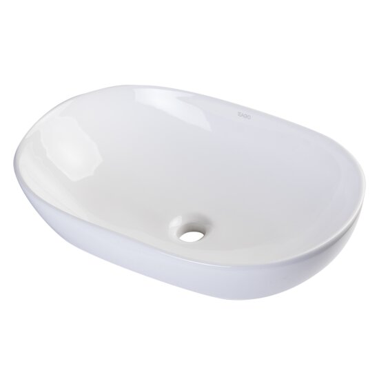 EAGO 23" Oval Ceramic Above Mount Bathroom Basin Vessel Sink in White, 22-7/8" W x 14-3/4" D x 6-3/8" H