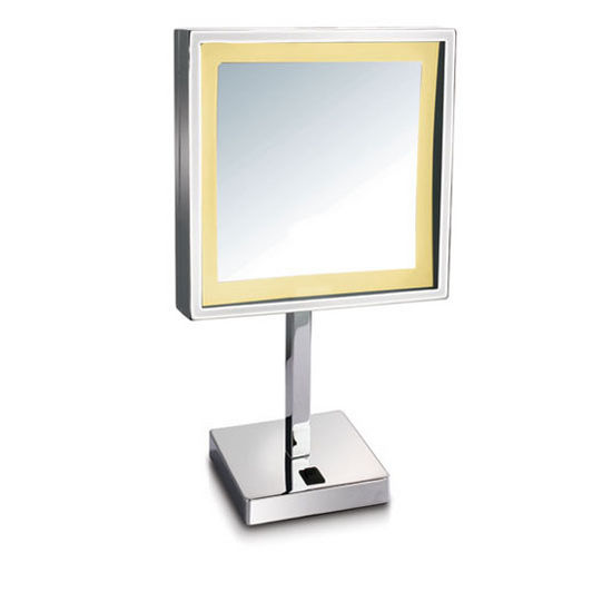 Empire Lighted Table Top Square Tilt Cosmetic Mirror 8" W x 8" H, 5X Magnification in Polished Chrome