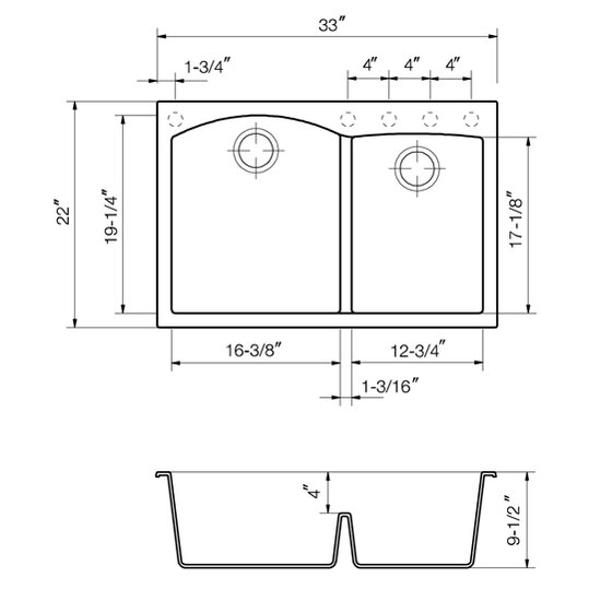 Quartztone Granite Series P-175 Topmount 60/40 Double Bowl Kitchen ...