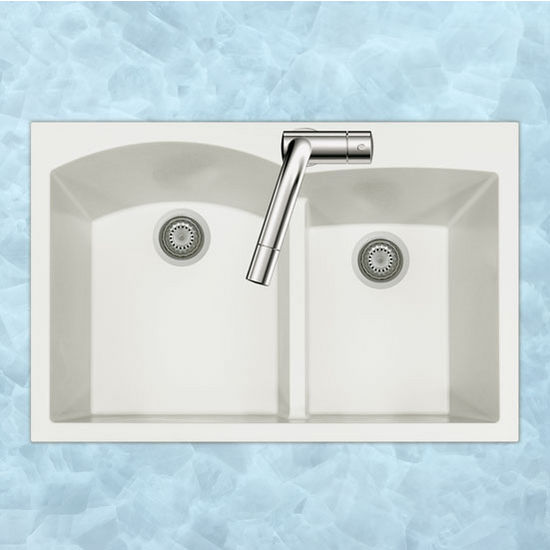 Houzer Quartztone Granite Series Topmount 60/40 Double Bowl Kitchen Sink in Cloud Color, 33" W x 22" D, 9-1/2" Bowl Depth