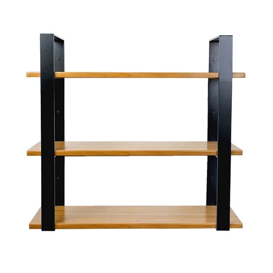 Federal Brace 3-Tier Hanging Shelf System, Includes: (2) Matte Black Brackets and (3) Natural Teak Shelving