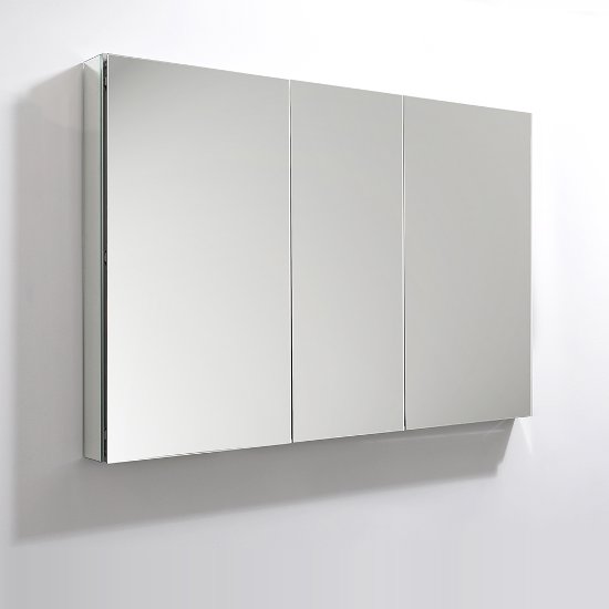 Fresca 50" Wide x 36" Tall Bathroom Medicine Cabinet w/ Mirrors (3 Mirrored Doors), 49" W x 5" D x 36" H