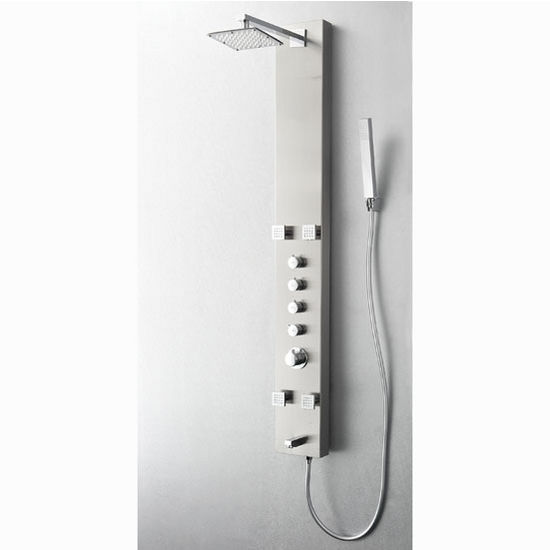 Fresca Pavia Stainless Steel Wall Mounted Thermostatic Shower Massage Panel in Brushed Silver , Dimensions: 59" H x 7" W x 18" D